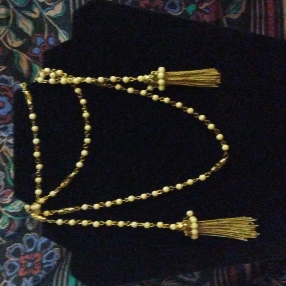Gadzooks Gold & White Tassel Wrap Around Necklace
